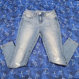 Seven7 size 4 pearl embellished distressed Denim Mid Rise Skinny Blue Jeans